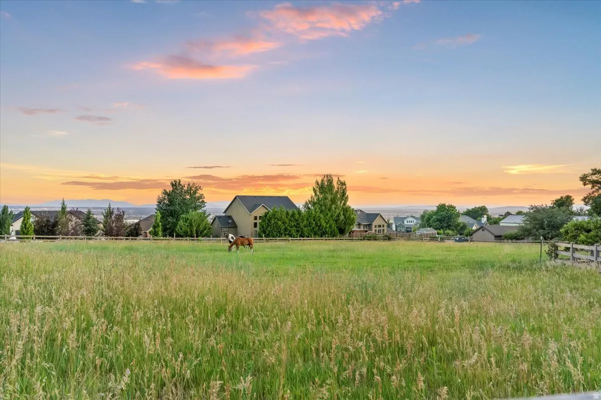 Expansive green pastureland featuring a partial wood fence