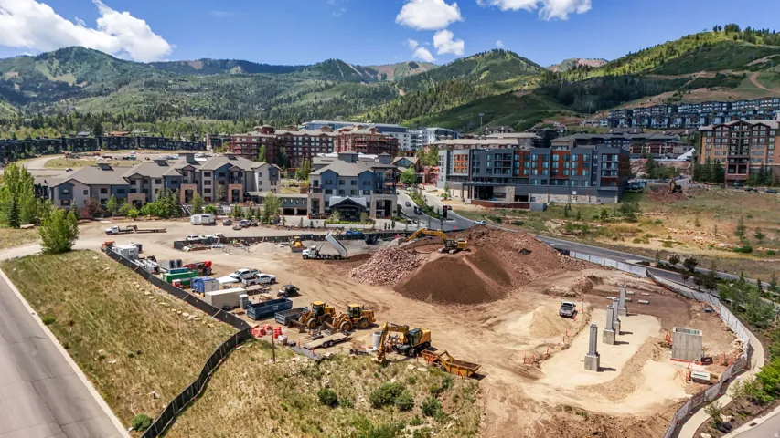 Mountainous terrain surrounding a developing residential and commercial area