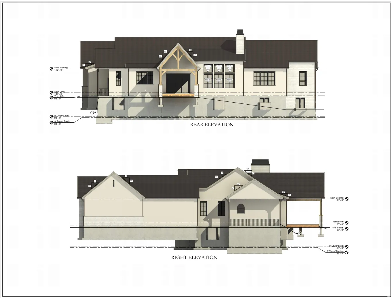 Architectural Drawings. Illustrating the rear and right elevations of the property