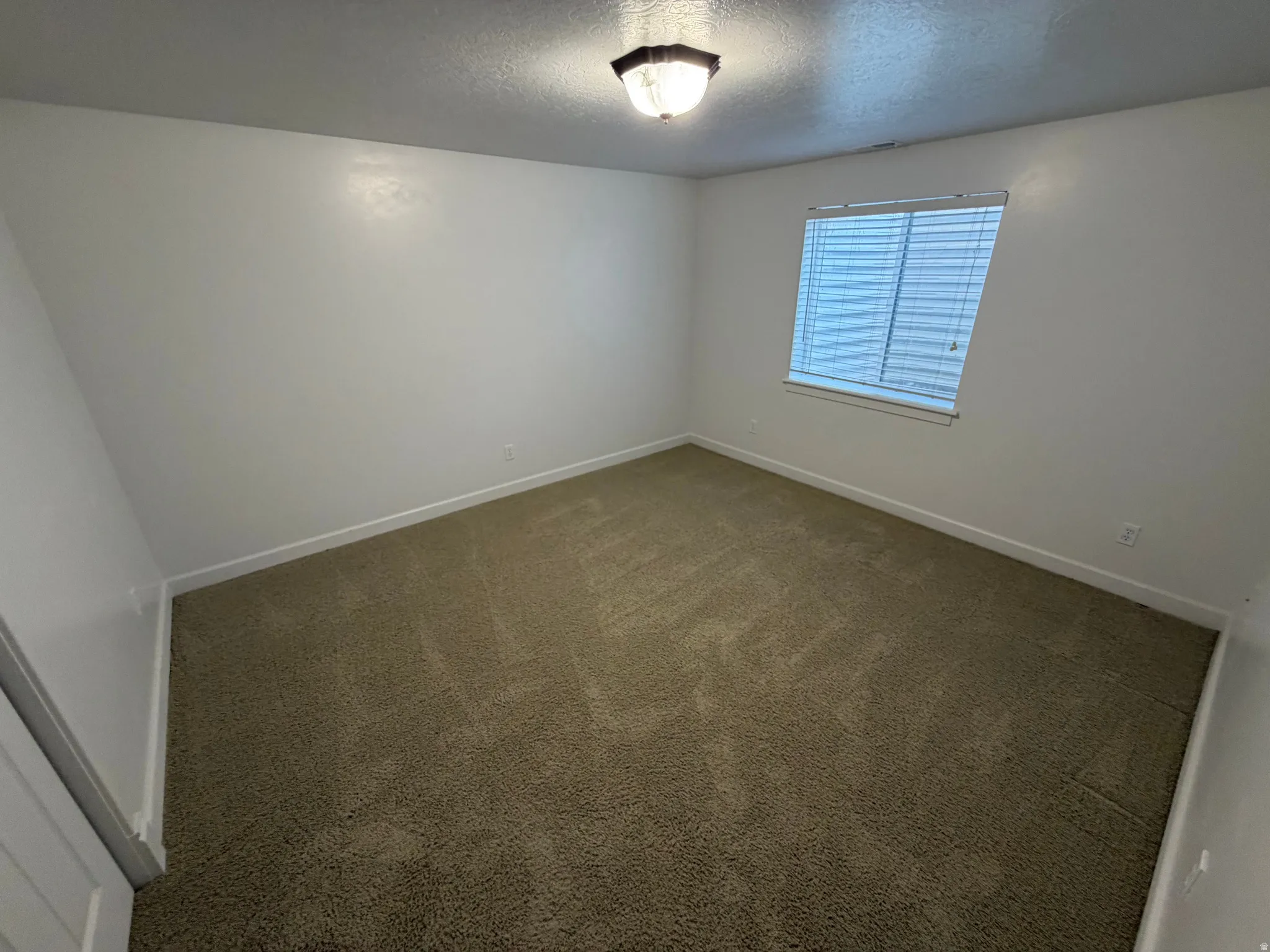 Neutral white walls with white trim and beige carpet