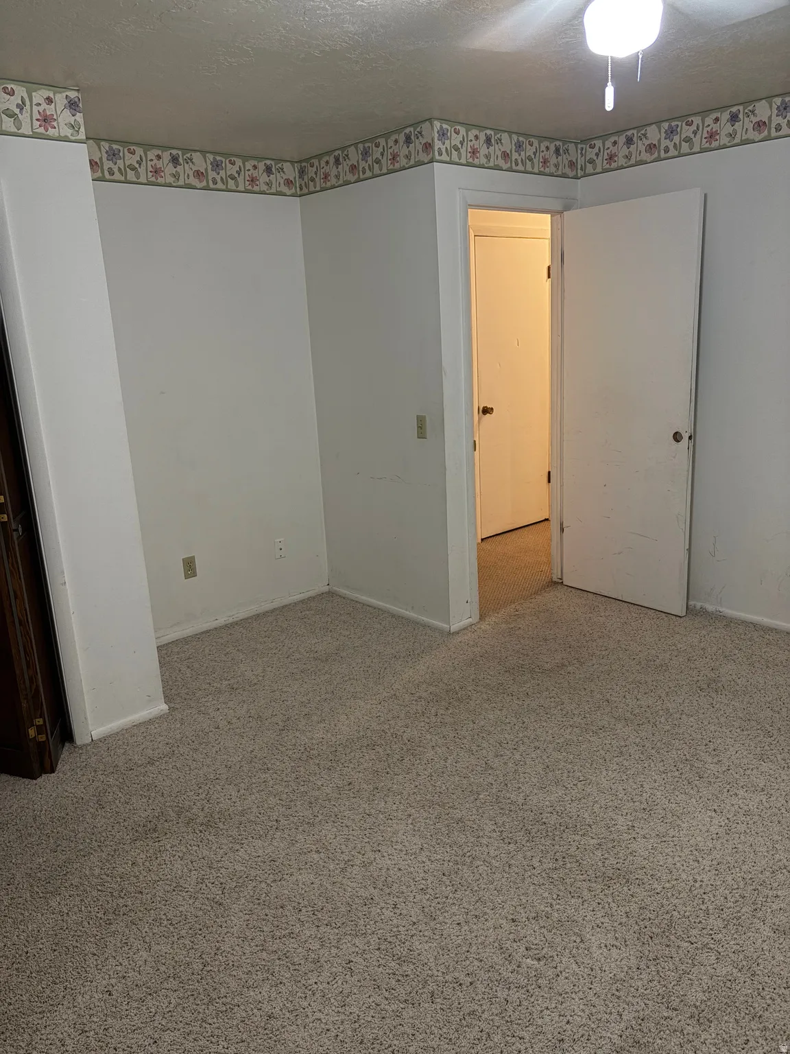 Wall-to-wall carpeting and a ceiling-mounted light fixture