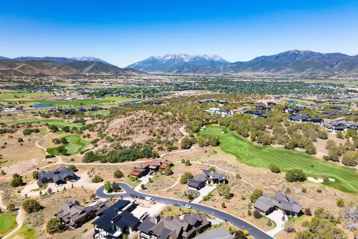 Mountain scenery with a golf course and residential development