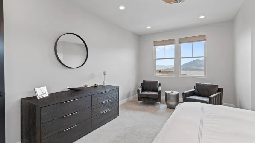 Bright Primary Suite featuring two large windows with with Deer Valley, Park City, and Jordanelle views