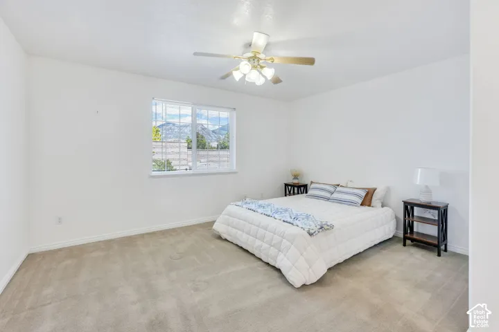#2 Bedroom--Bright  with neutral carpeting and a ceiling fan light fixture