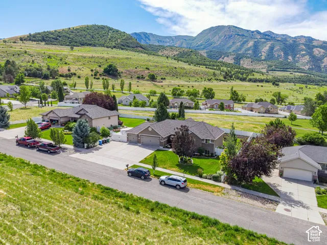 Spacious residential property featuring a stone and siding exterior, multi-car driveway, and stunning mature landscaping