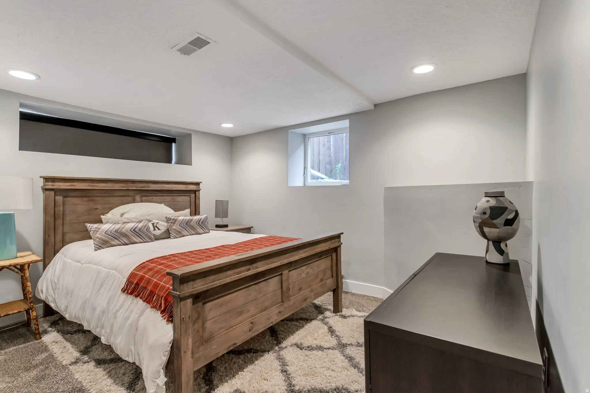 Recessed lighting illuminating the room
