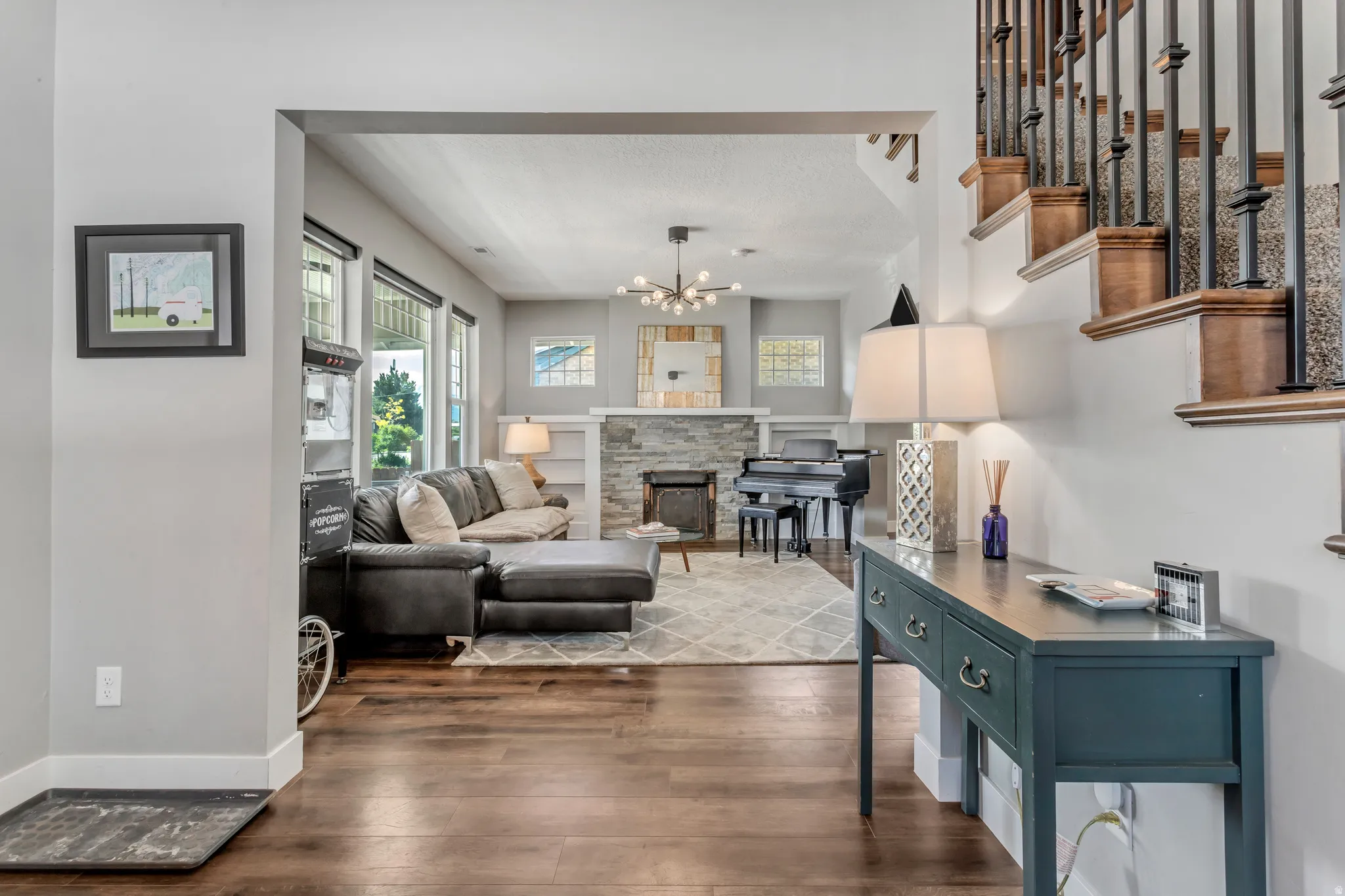 Wood-finish flooring throughout the main level