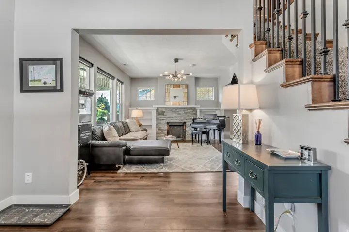 Wood-finish flooring throughout the main level
