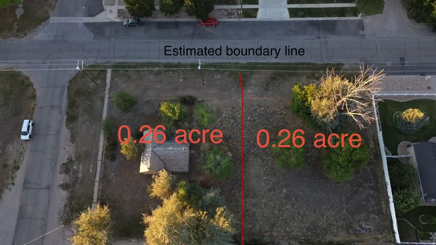 Aerial perspective showcasing two distinct 0.26 acre parcels
