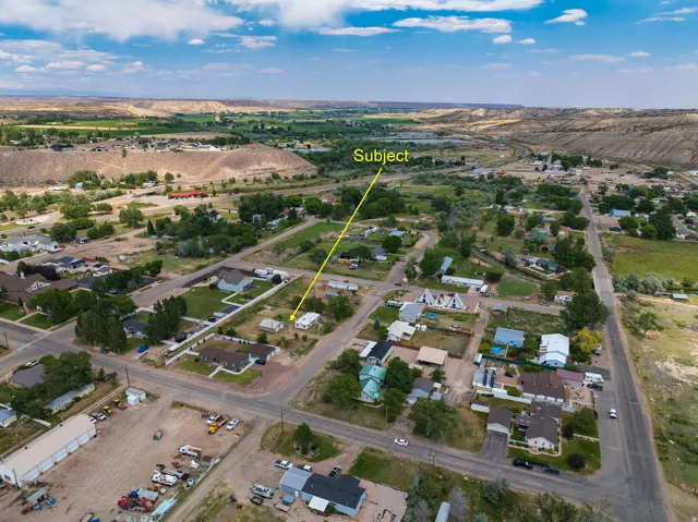 Aerial perspective showcasing a residential area with varied housing styles