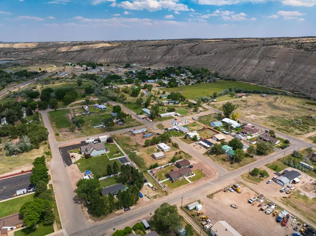 Aerial perspective showcasing a residential community with varied lot sizes