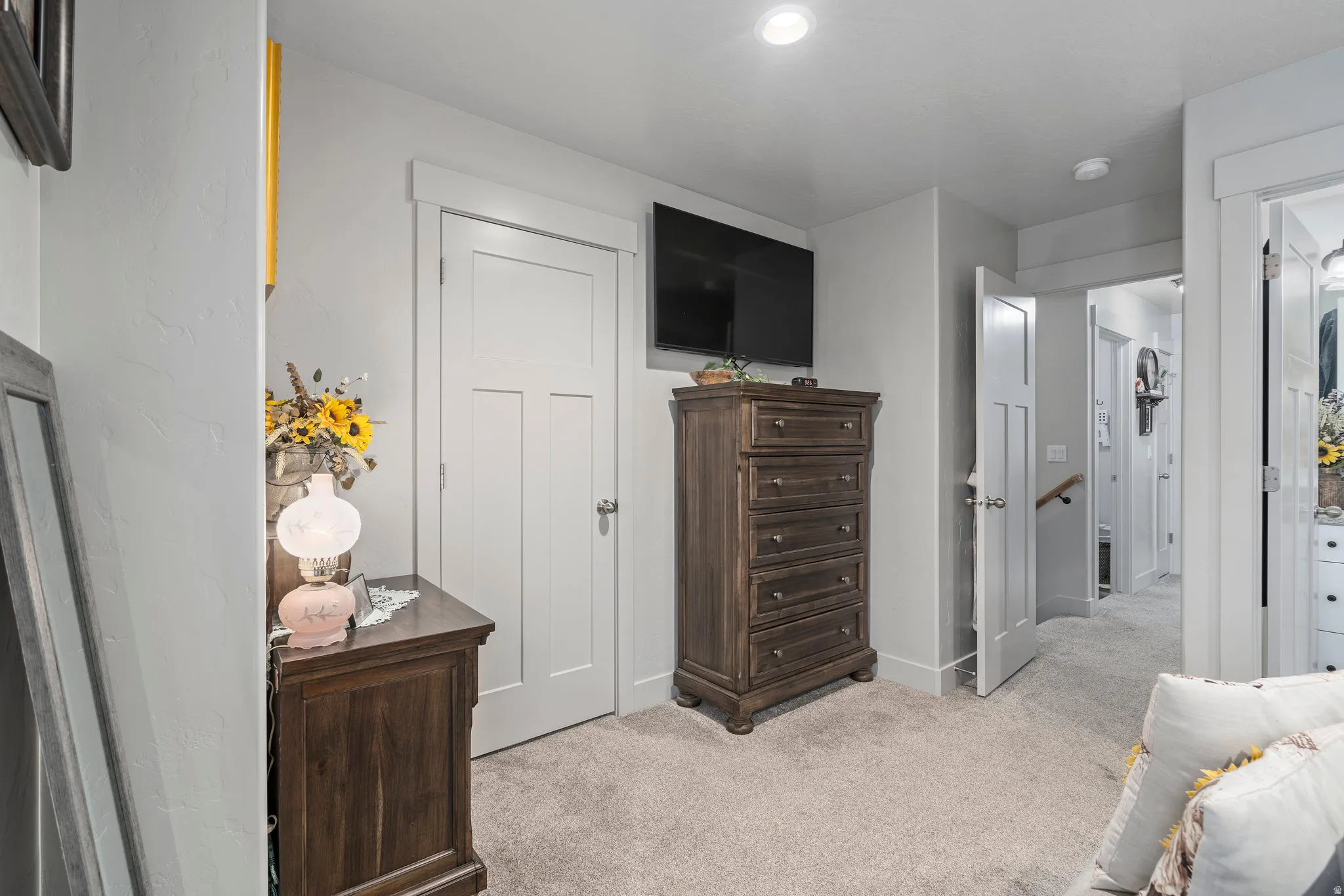 Plush carpeting provides comfort underfoot