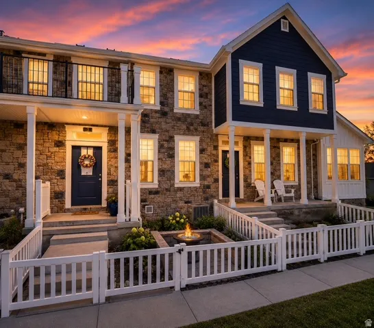 Stone and siding exterior with a welcoming porch entry