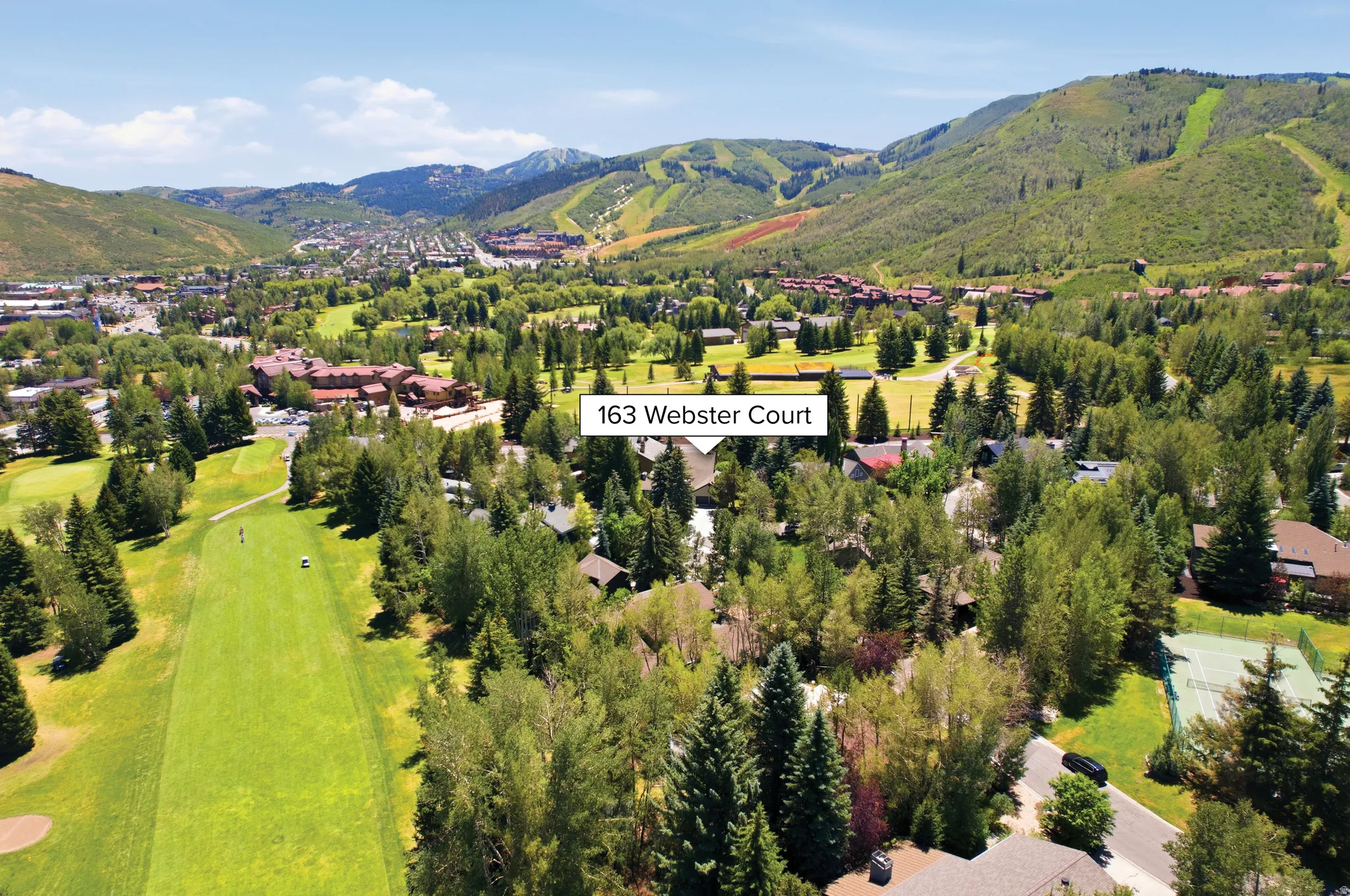 163 Webster Court sits on an expansive, manicured lawn framed by mature coniferous and deciduous trees