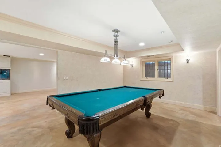 Game room featuring a billiard table, recessed lighting, and wall sconces