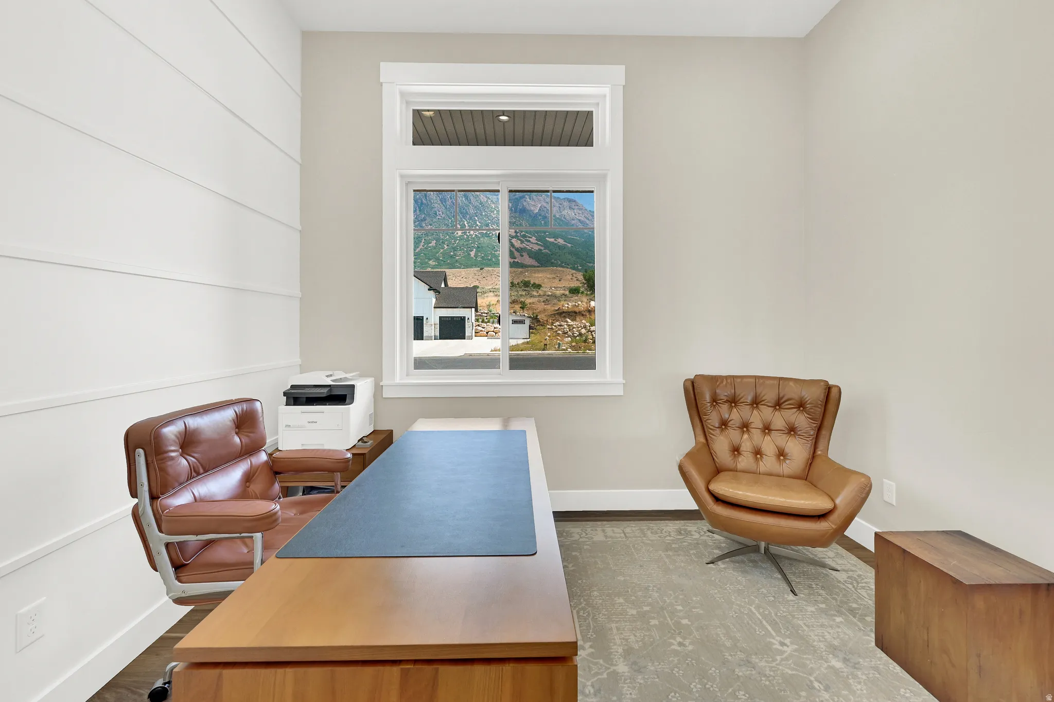 Dedicated room with white shiplap accent wall