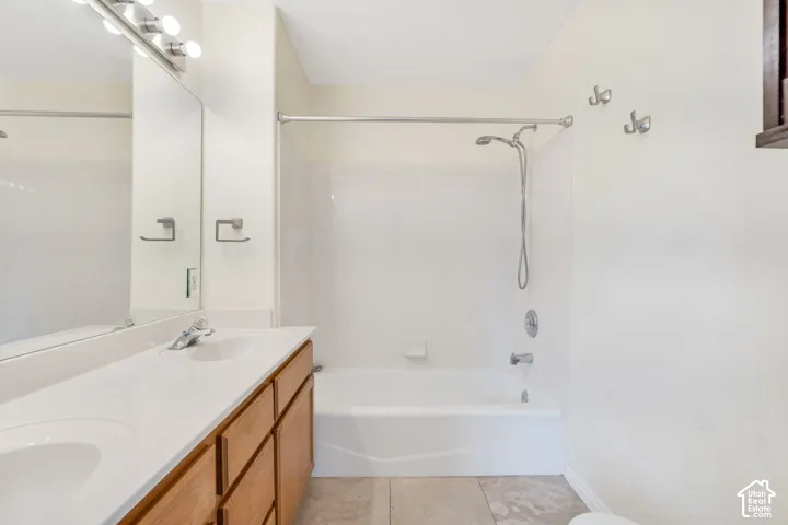 Bathroom with a large  dual-sink vanity