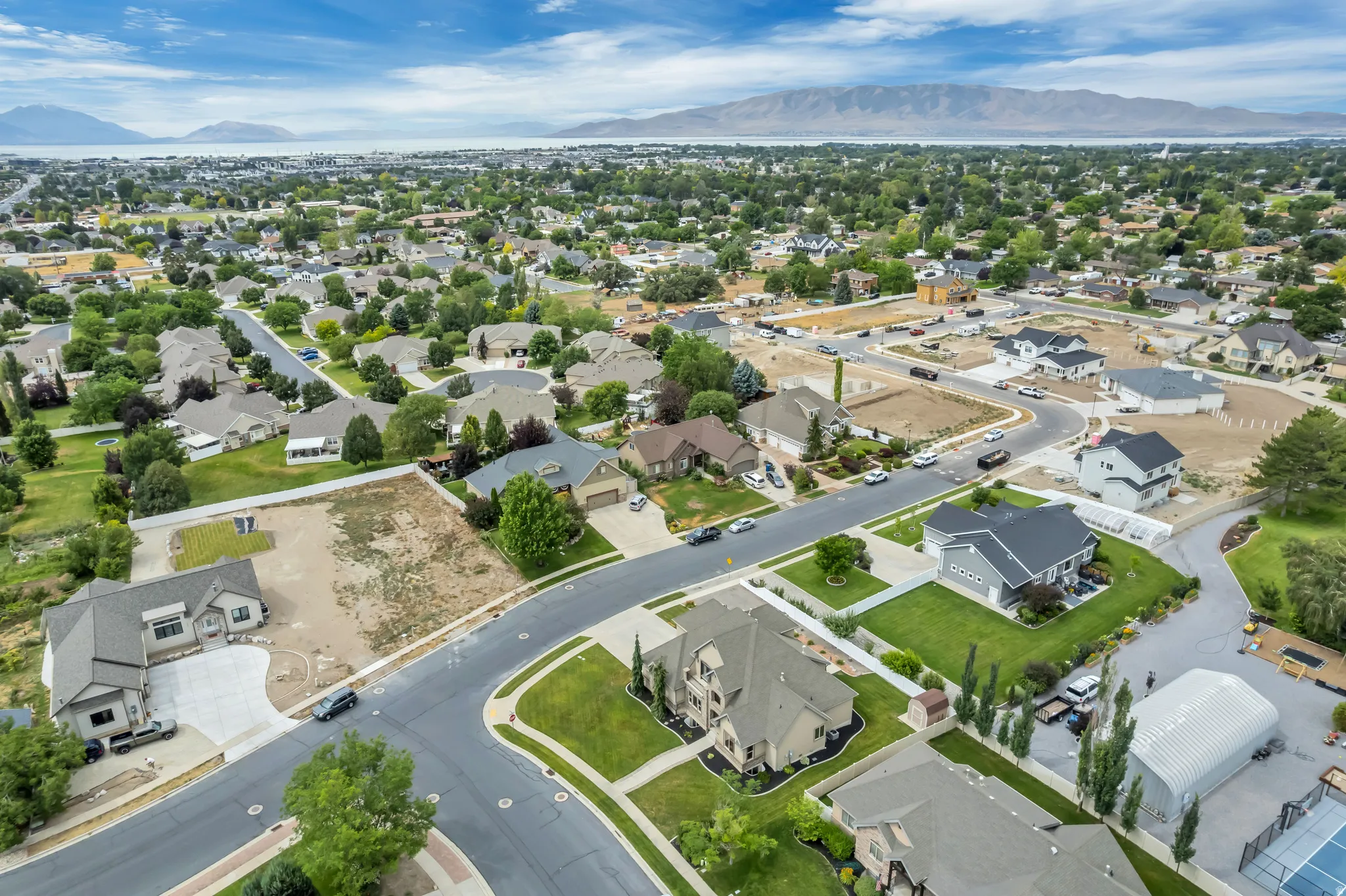 Expansive aerial looking toward the southwest and Utah Lake nearby.