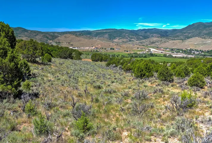Expansive hillside lot featuring natural vegetation, distant mountains, and a valley landscape