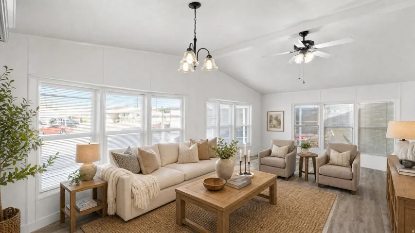 Vaulted ceiling with exposed beams