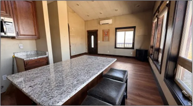 Kitchen island with a granite-style countertop