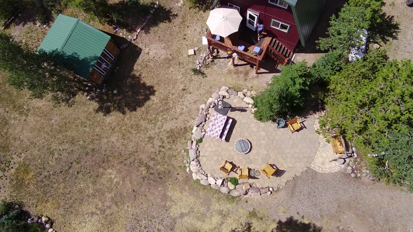 Stone-edged patio with central fire pit