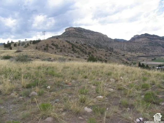 Expansive land parcel featuring natural grasses and scattered rocks, set against a backdrop of rugged mountains