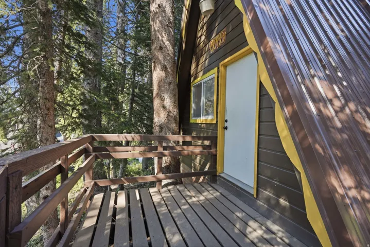 Exterior wood deck with railings