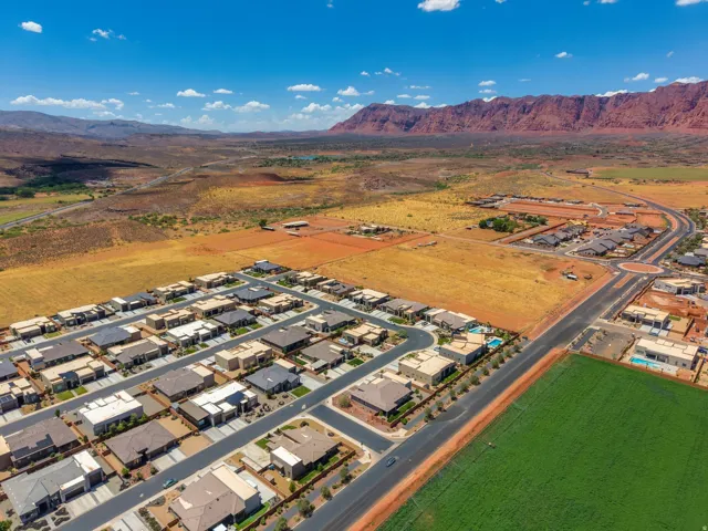 Aerial perspective showcasing a developing residential community