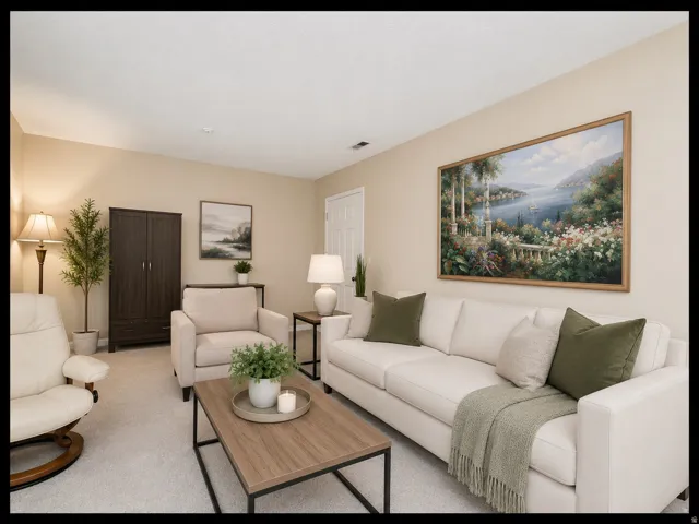 Light-colored wall finishes complement the textured ceiling
