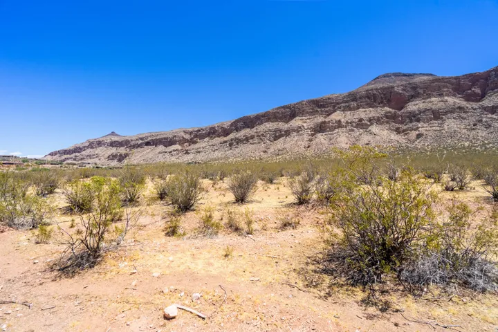 Expansive desert landscape featuring natural scrub brush and distant mountain ranges