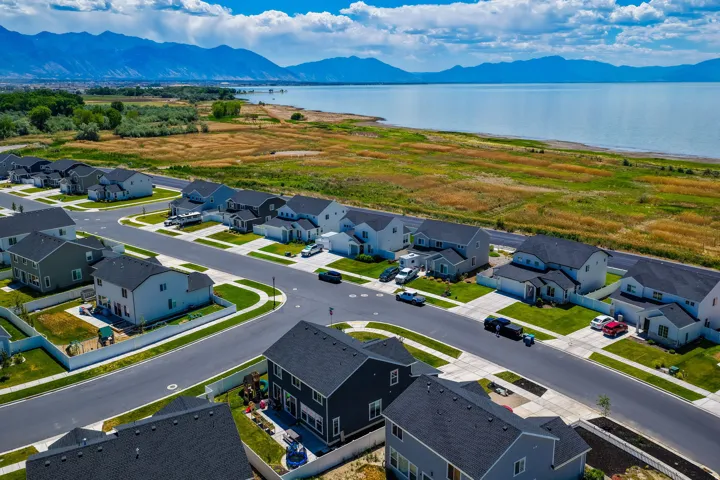 Modern residential development featuring a structured street grid and consistent property setbacks