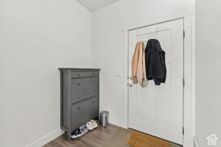 Hardwood-finish flooring with crisp white walls