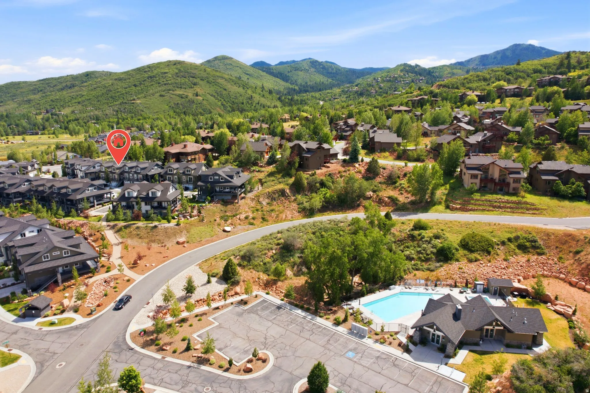Community setting with prominent mountainous terrain