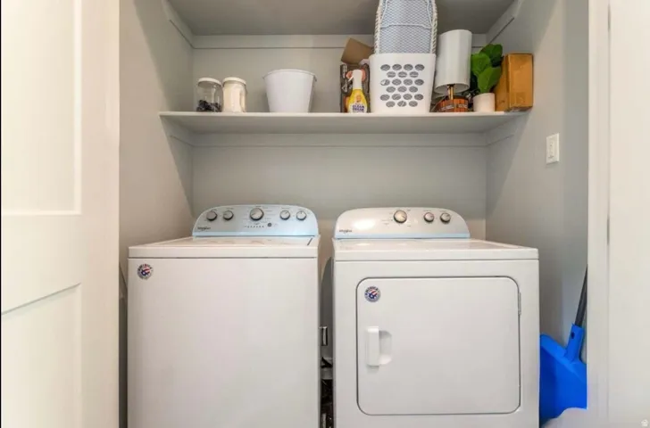 Laundry area with a built-in shelf