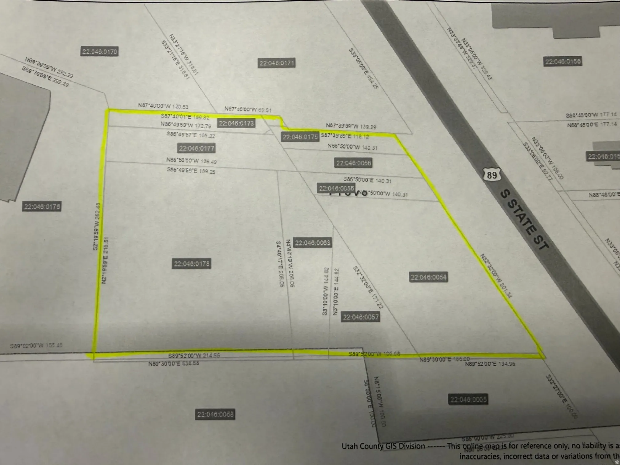 Property Survey. Displaying the property's boundaries, dimensions, and adjacent parcel identifiers
