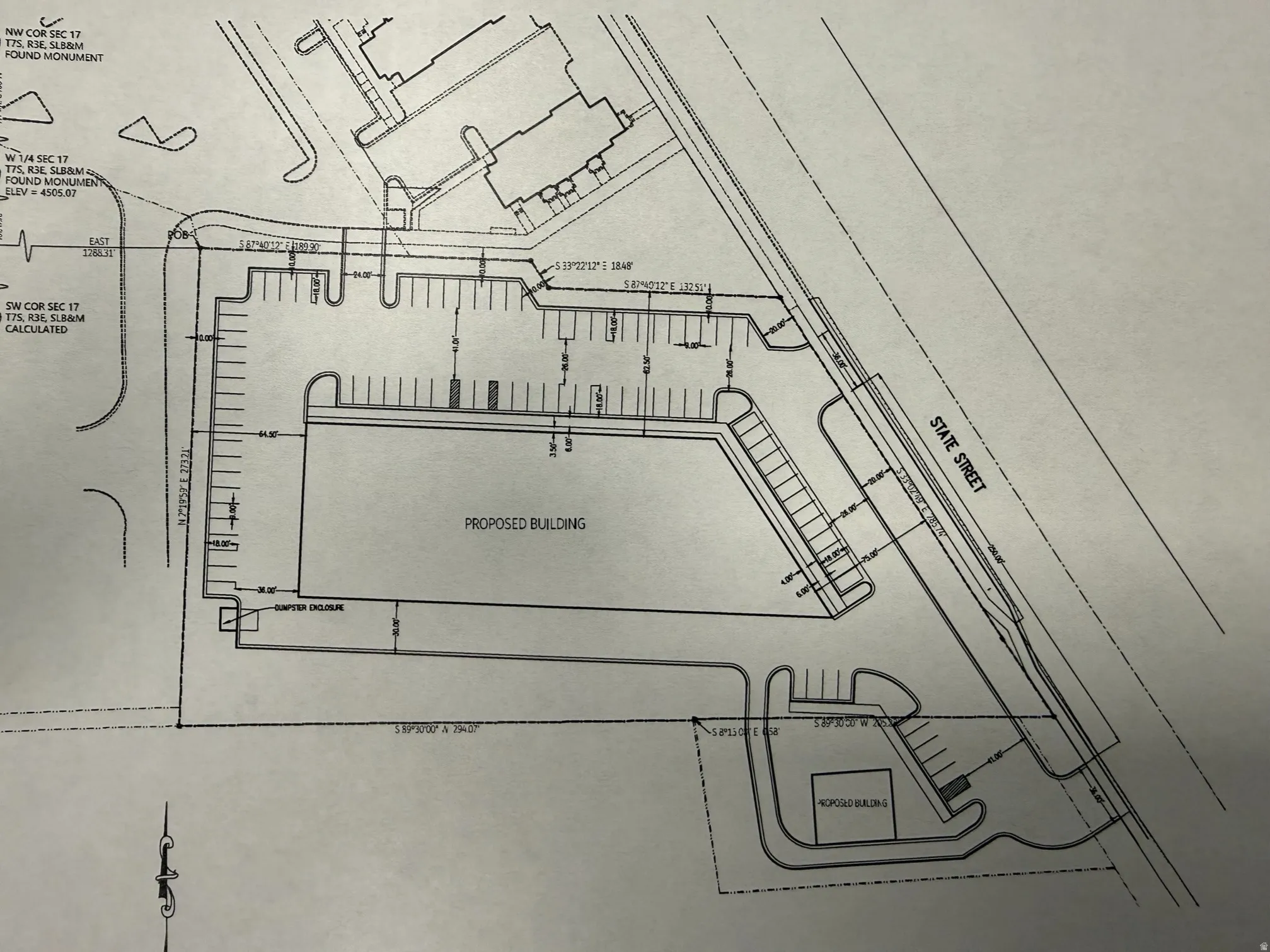Site Plan. Illustrating the proposed building footprint and associated parking areas on the property