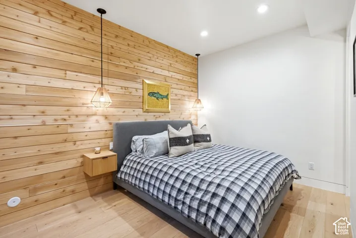 Accent wall featuring horizontal wood paneling