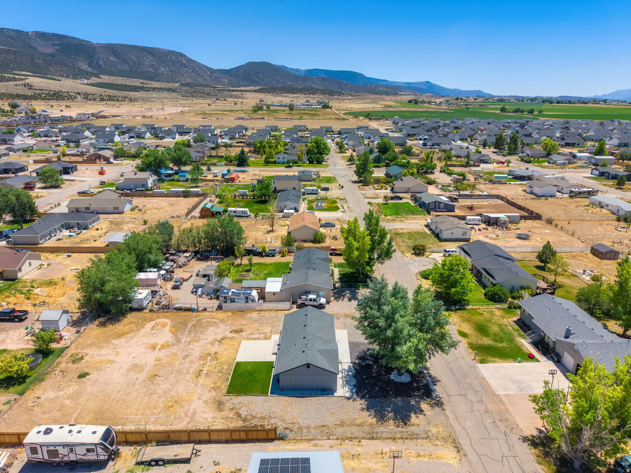 Expansive residential neighborhood with distant mountain scenery