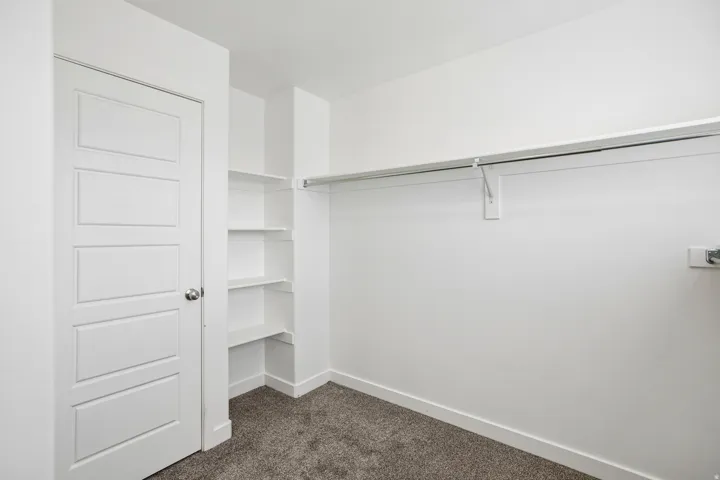 White interior door with contemporary paneling and chrome hardware