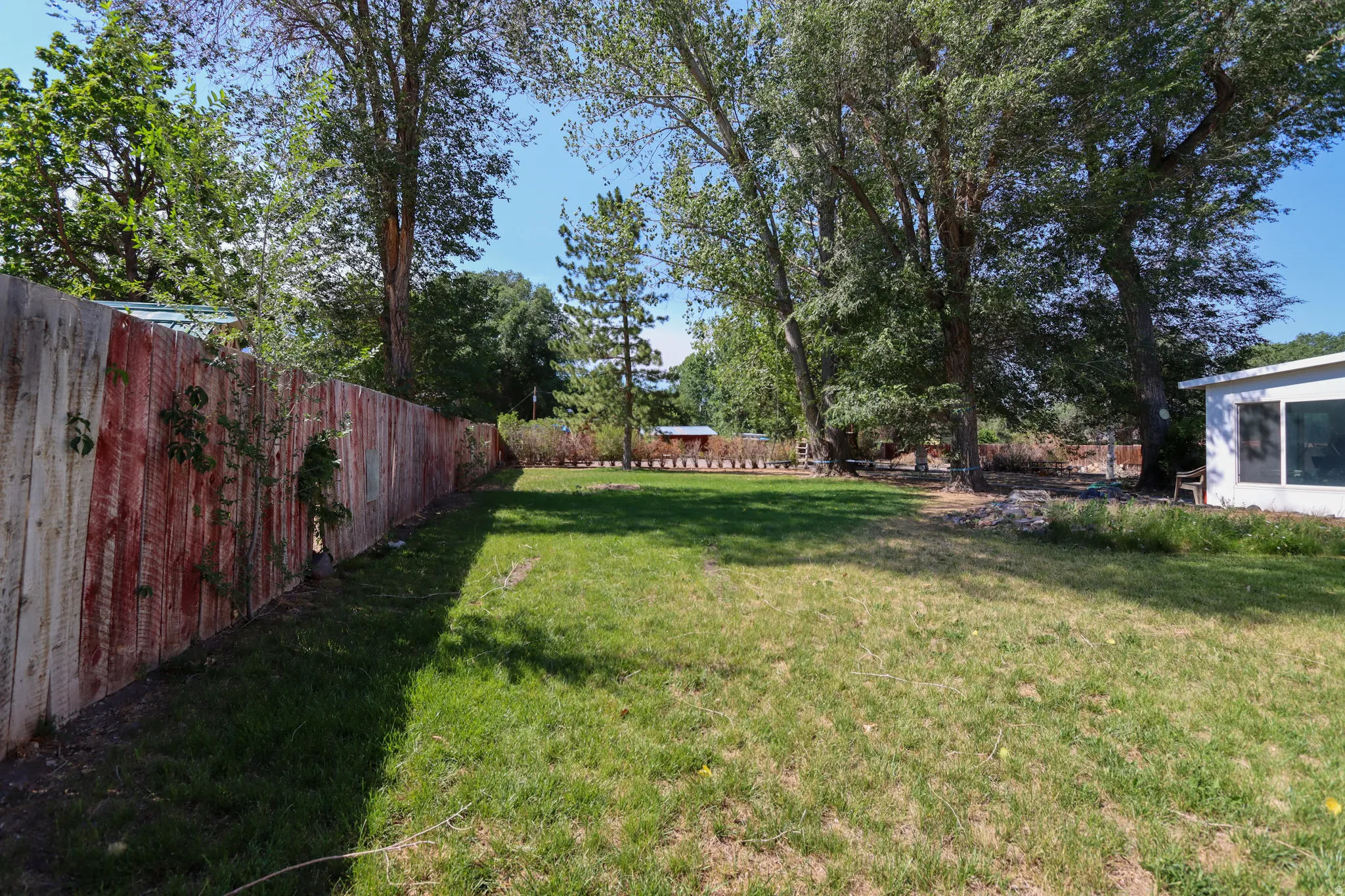Expansive grass yard with a perimeter fence