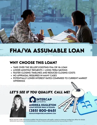 Loan Advertisement. Outlining benefits and qualifications for an assumable FHA/VA loan