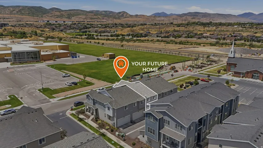 Aerial depiction of a residential property within a community setting