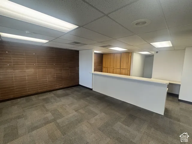 Spacious interior with patterned carpet flooring