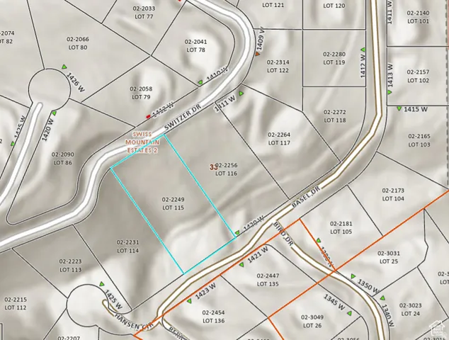 Plat Map. Illustrating property lot divisions and identifying specific parcels within a defined area