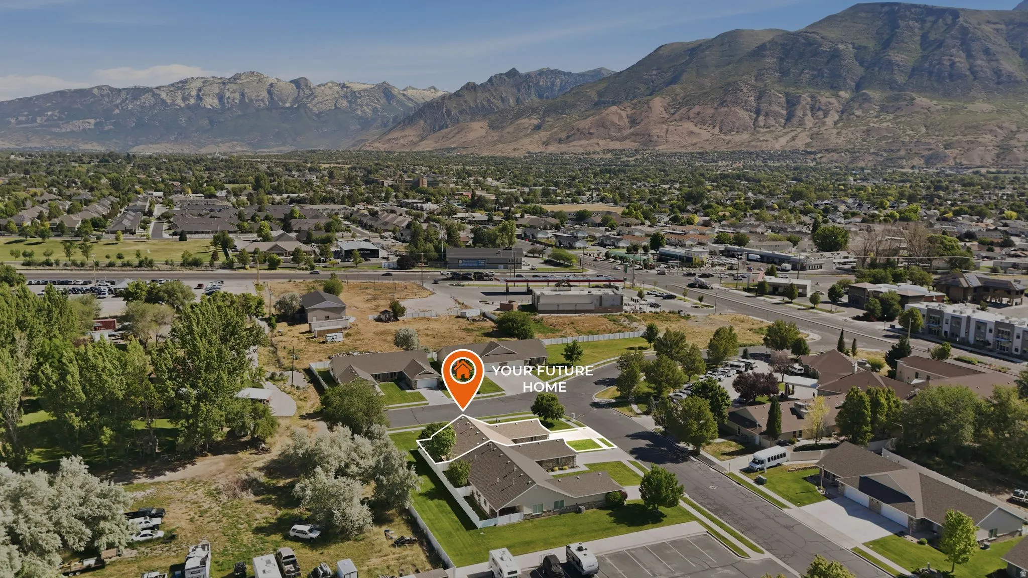 Property situated within an established neighborhood, featuring a prominent mountain backdrop