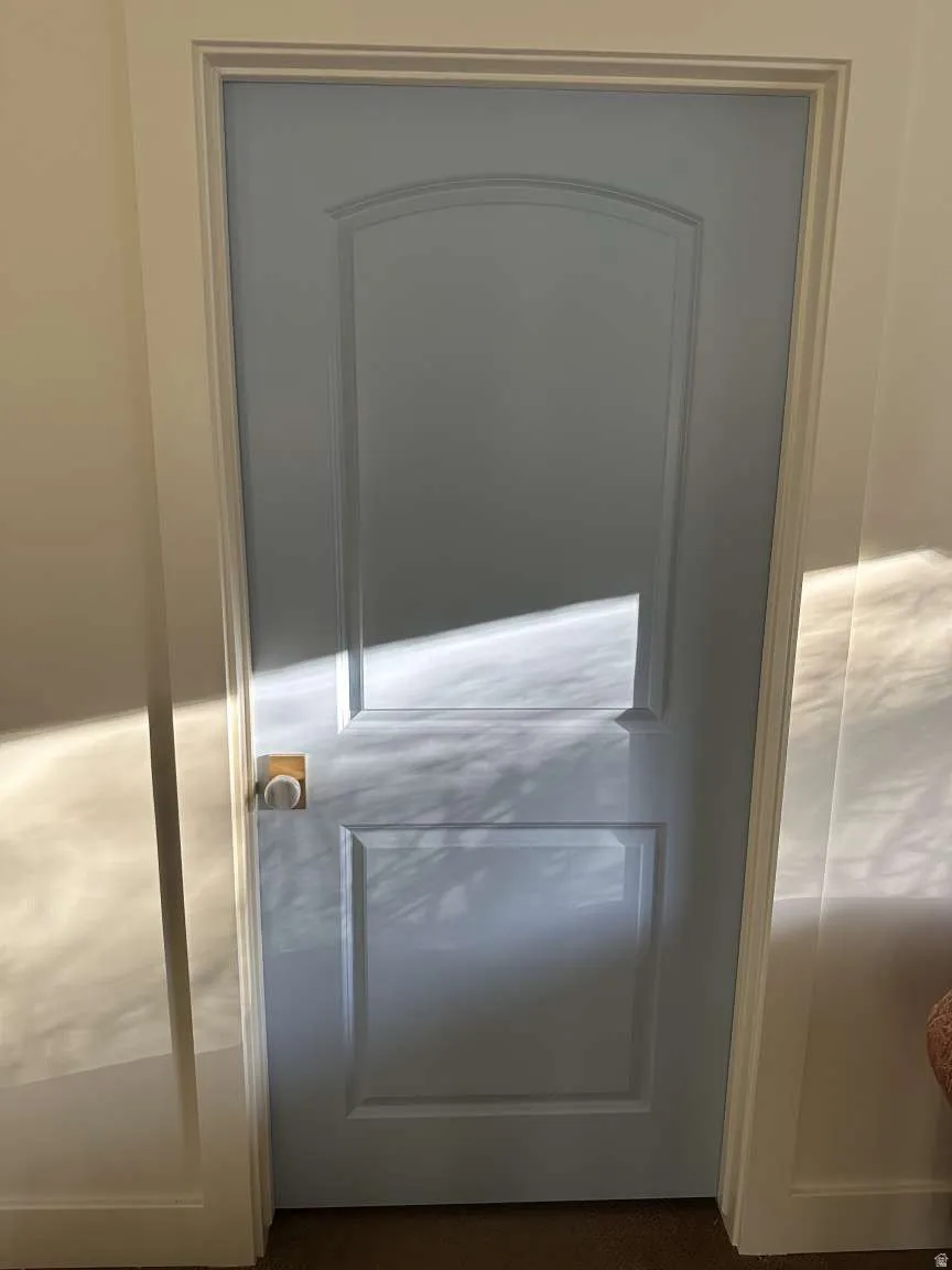Panel door with arch detail and brass hardware