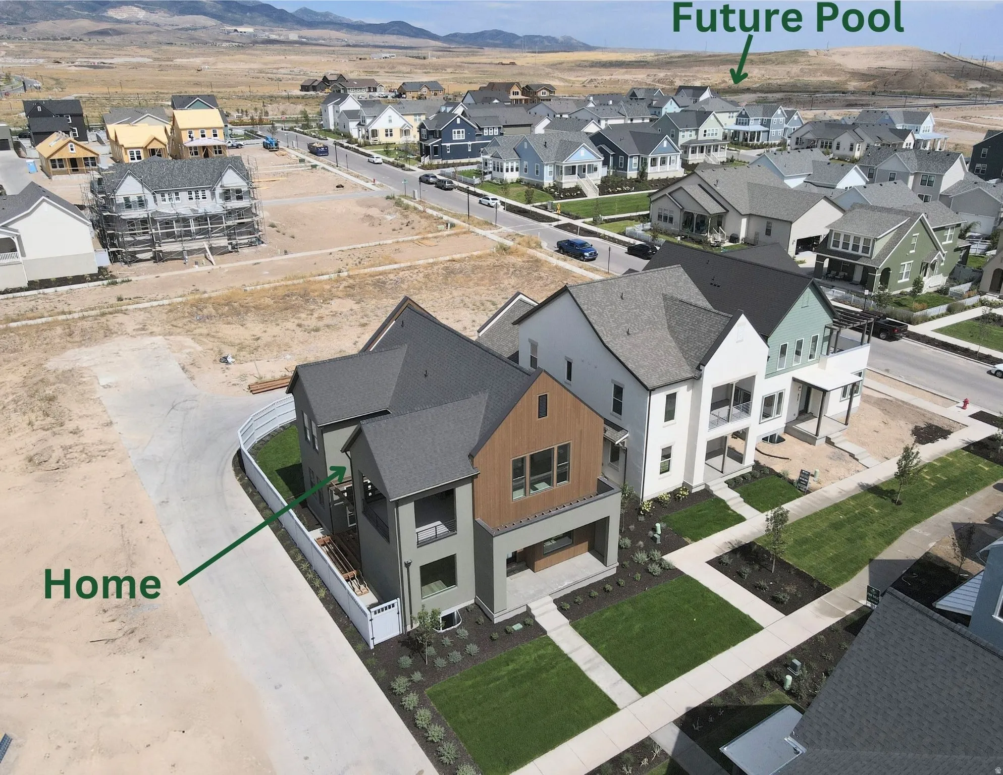 Modern architectural design featuring varied facades and a corner lot position