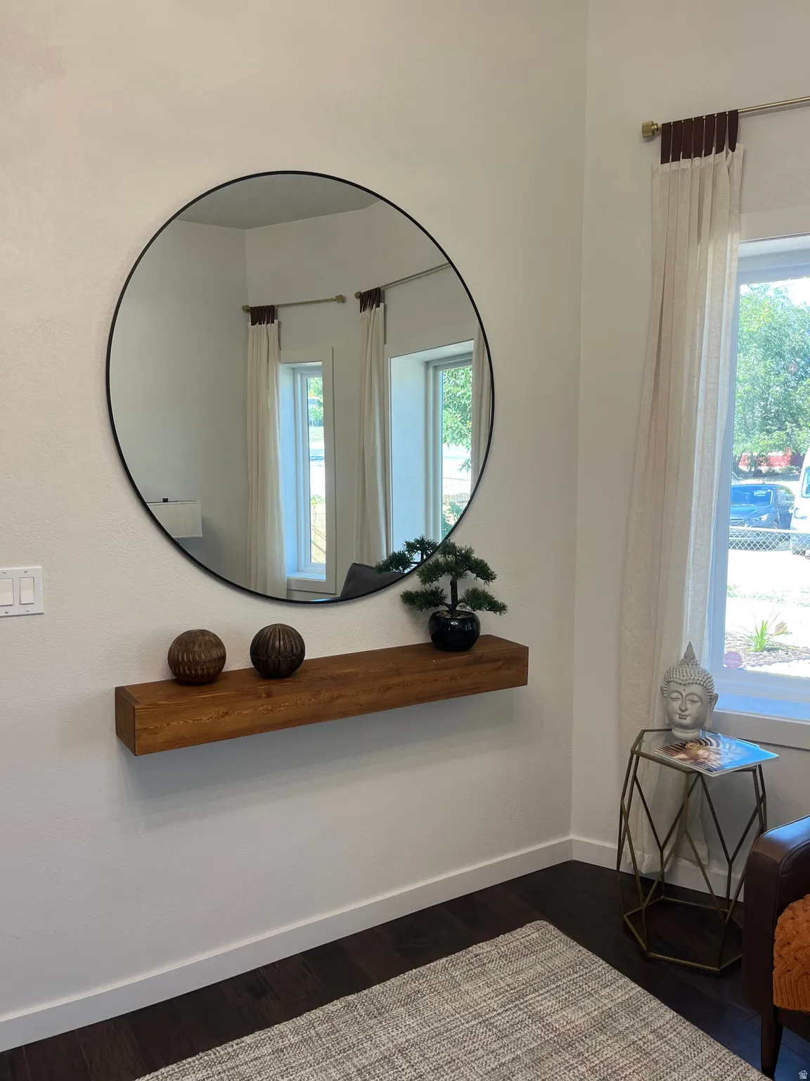 Built-in wood floating shelf.