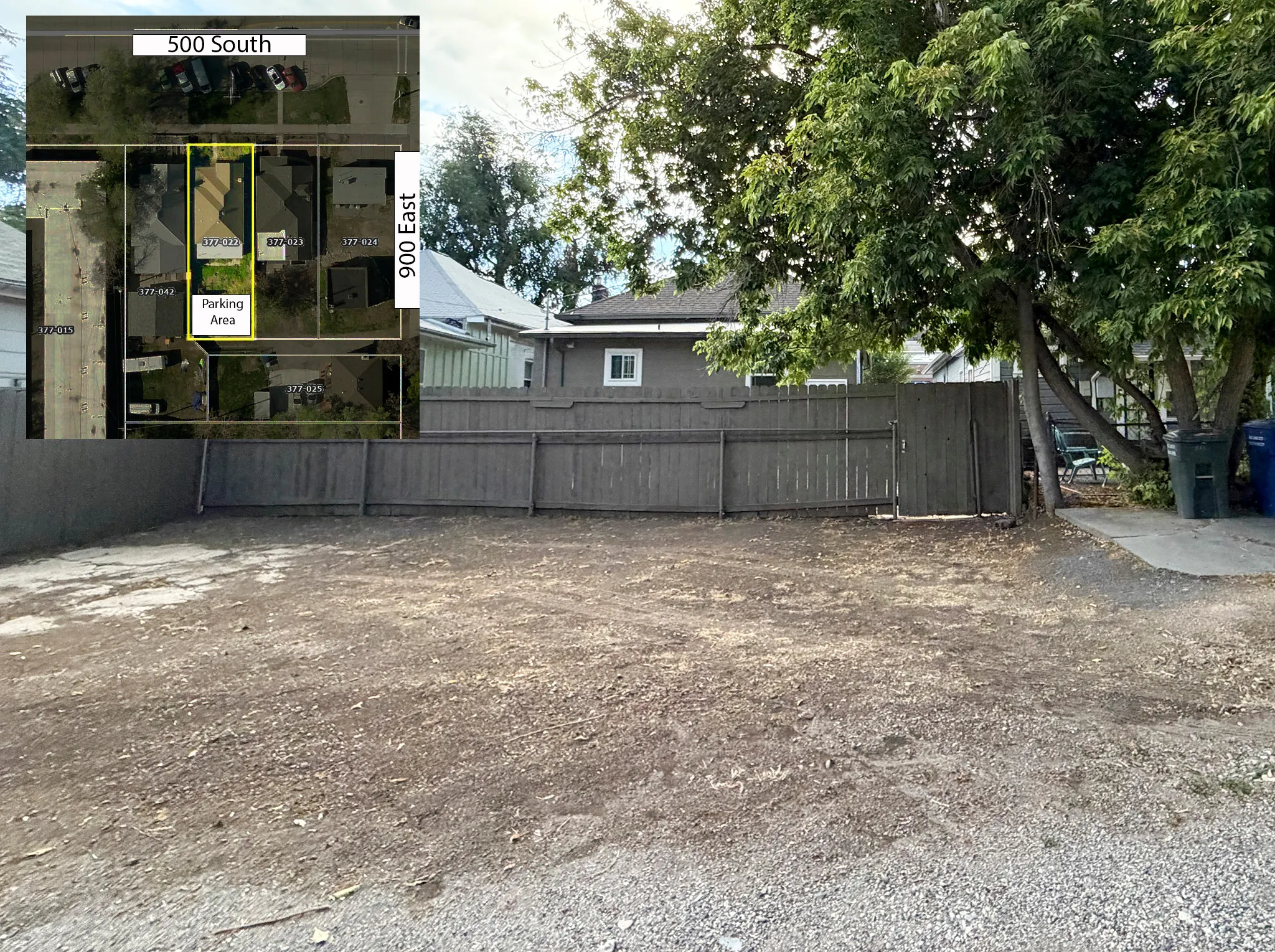 Parking area is private and fully owned on the parcel.